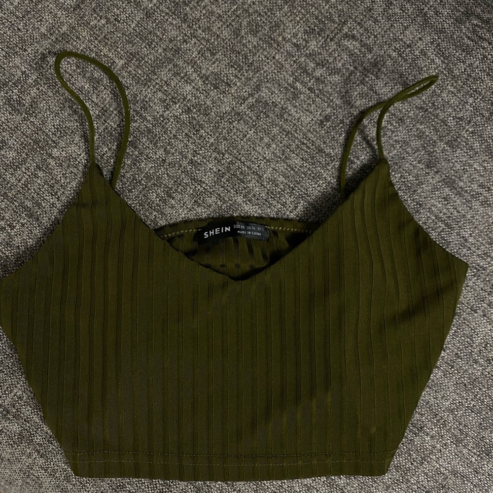 SHEIN Olive Green Ribbed Fitted Crop Top